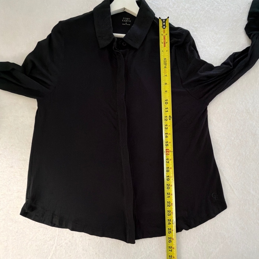 Cozy Earth Black Bamboo Viscose Long Sleeve Button Down Women Pijama Top - Picture 9 of 10
